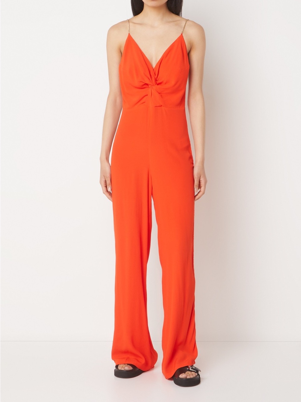 ba&sh Vibrant Orange Twist-Front Wide-Leg Jumpsuit